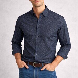 Lucky Brand Button Down Shirt Mens Large Blue Cotton Long Sleeve Floral Stretch